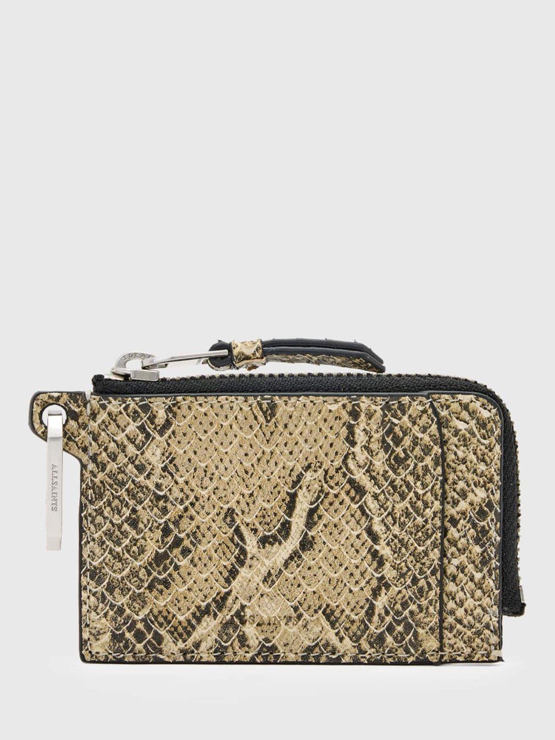 Product image 1 of 5, which shows AllSaints Remy Snake Print Leather Wallet, White/Multi