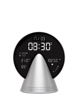 Lexon Conic Digital Alarm Clock with FM Radio & Bluetooth Speaker, Glacier Aluminium, Glacier Aluminium