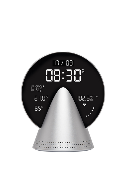 Lexon Conic Digital Alarm Clock with FM Radio & Bluetooth Speaker, Glacier Aluminium, Glacier Aluminium