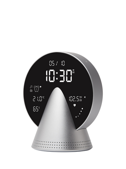 Lexon Conic Digital Alarm Clock with FM Radio & Bluetooth Speaker, Glacier Aluminium - view 2, Glacier Aluminium