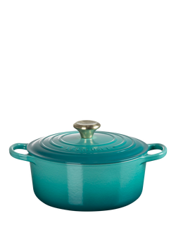 Le Creuset Cast Iron Signature Round Casserole, 24cm, Bleu Riviera, Bleu Riviera
