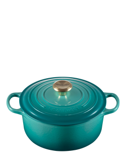 Le Creuset Cast Iron Signature Round Casserole, 24cm, Bleu Riviera - view 2, Bleu Riviera