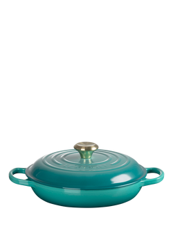 Le Creuset Cast Iron Signature Shallow Casserole, Bleu Riviera, 26cm, Bleu Riviera