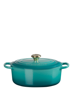 Le Creuset Cast Iron Signature Oval Casserole, 29cm, Bleu Riviera, Bleu Riviera