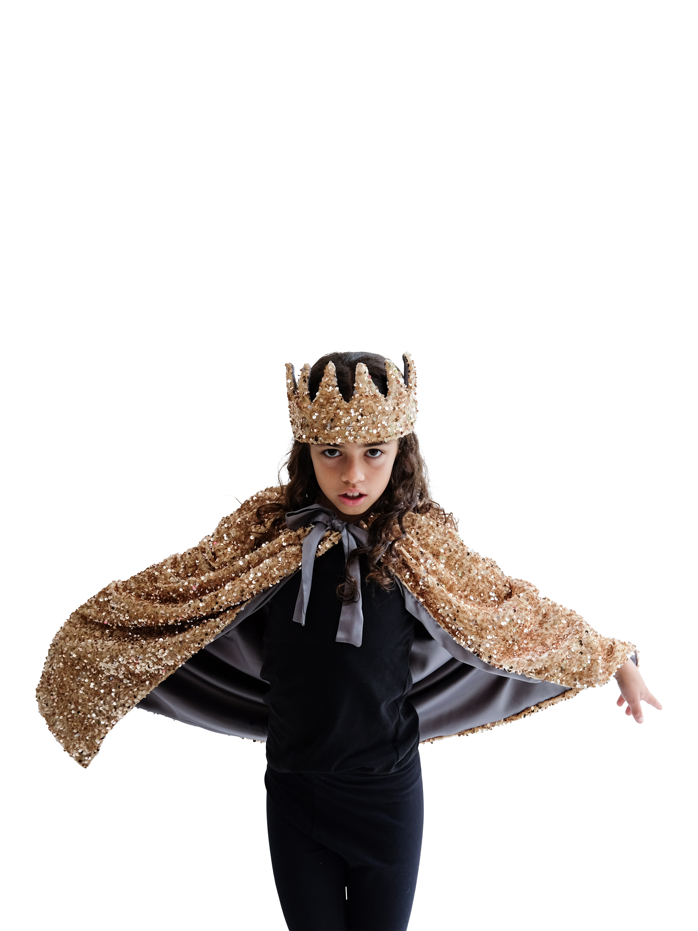 Product image 3 of 7, which shows Mimi & Lula Kids' Sequin Cape, Gold