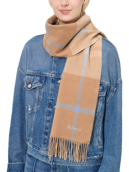 Mulberry Merino Wool Scarf, Camel/Poplin Blue - view 2, Camel/Poplin Blue