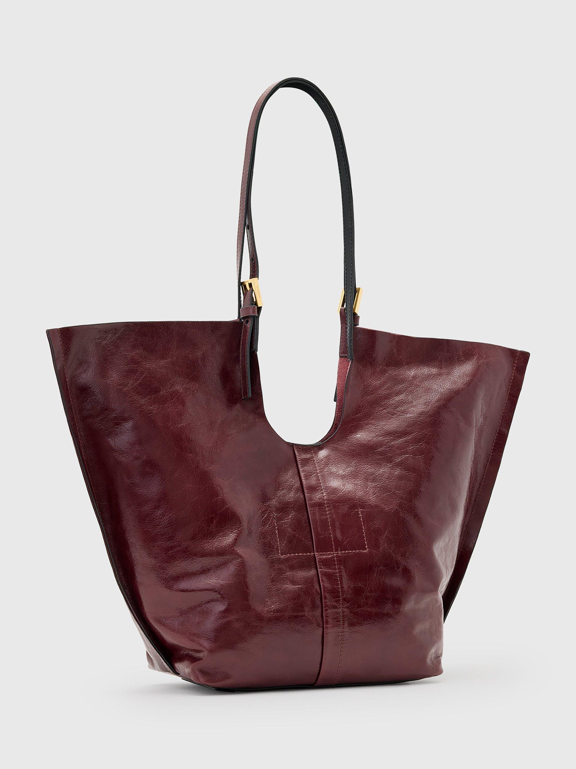 Product image 7 of 7, which shows AllSaints Ara Leather Tote Bag, Dark Red