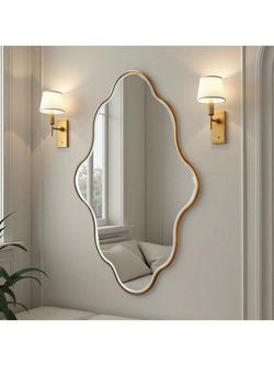 Yearn Aria Curved Wood Frame Wall Mirror, 120 x 80cm, Gold, Gold
