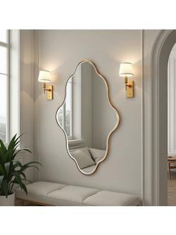 Yearn Aria Curved Wood Frame Wall Mirror, 120 x 80cm, Gold - view 2, Gold