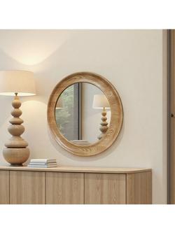 Yearn Ashby Round Oak Wood Wall Mirror, 80cm, Natural, Natural