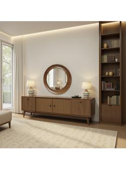 Yearn Ashby Round Oak Wood Wall Mirror, 80cm, Walnut - view 2, Walnut