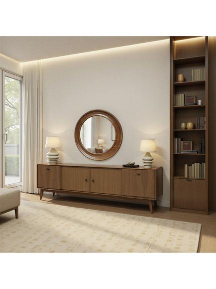 Yearn Ashby Round Oak Wood Wall Mirror, 80cm, Walnut - view 2, Walnut