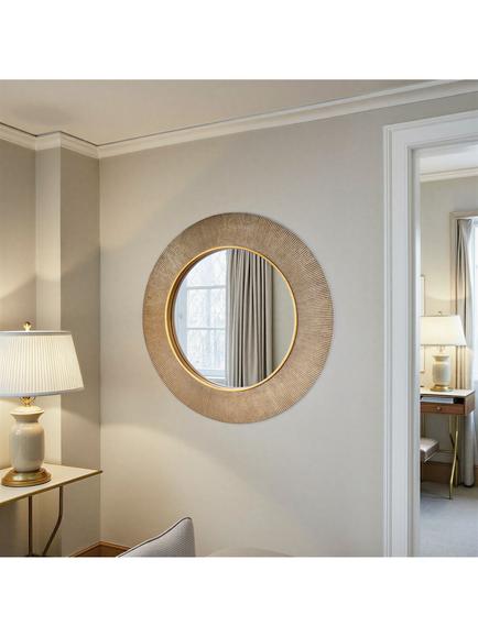 Yearn Aubry Textured Round Wall Mirror, 90cm - view 2, Gold