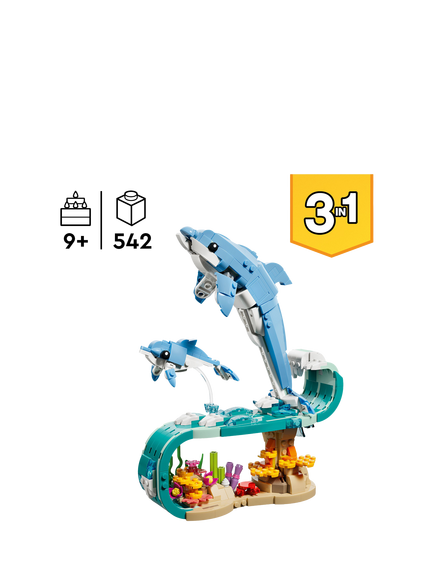 LEGO Creator 31385 Sea Animals: Beautiful Dolphins 3-in-1 Building Toy - view 2, Multi
