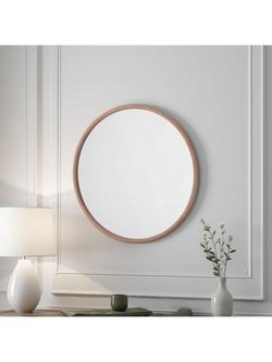 Yearn Beauf Round Oak Wood Frame Wall Mirror, Natural