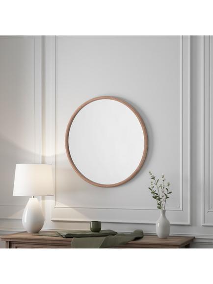 Yearn Beauf Round Oak Wood Frame Wall Mirror - view 2, Natural