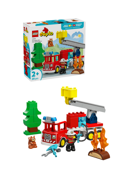 LEGO DUPLO 10473 Town Fire Engine with Hose & Firefighter Emergency Vehicle Toy, Multi