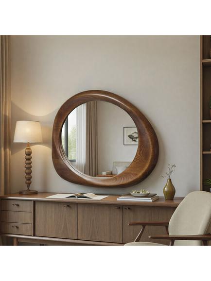 Yearn Eden Oak Wood Wall Mirror, 100 x 90cm, Walnut, Walnut