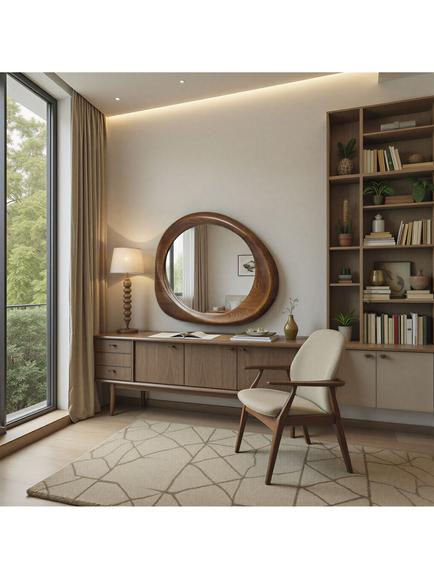 Yearn Eden Oak Wood Wall Mirror, 100 x 90cm, Walnut - view 2, Walnut