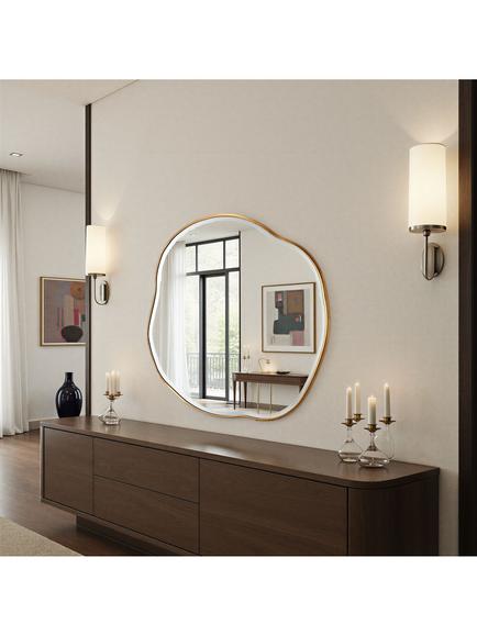 Yearn Eloise Wood Frame Wall Mirror, 100 x 100cm, Gold - view 2, Gold