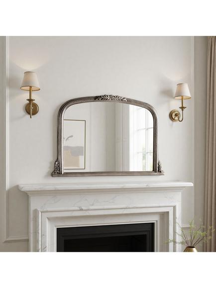 Yearn Arched Beaded Overmantel Wall Mirror, 66 x 102cm, Silver