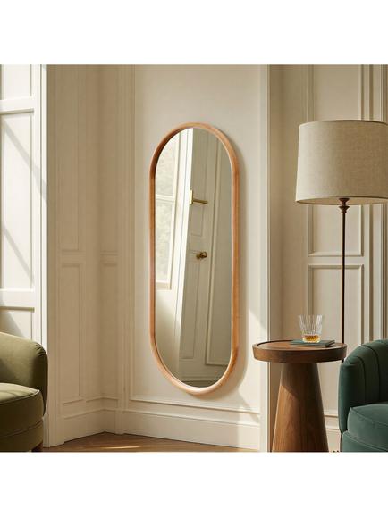 Yearn Quebec Solid Oak Wood Oval Wall Mirror, 150 x 60cm, Natural