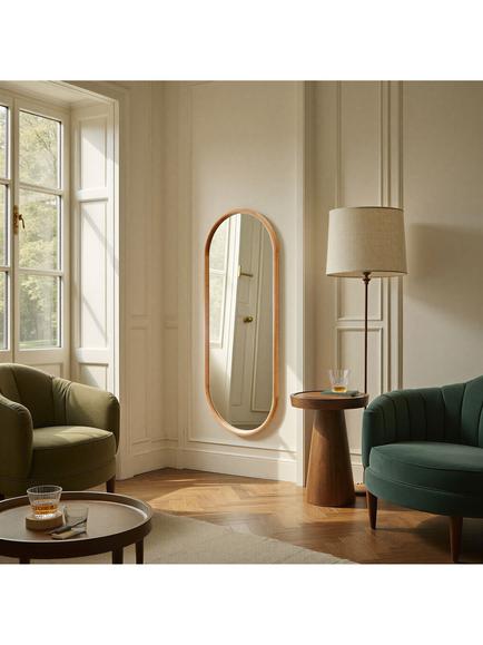 Yearn Quebec Solid Oak Wood Oval Wall Mirror, 150 x 60cm - view 2, Natural