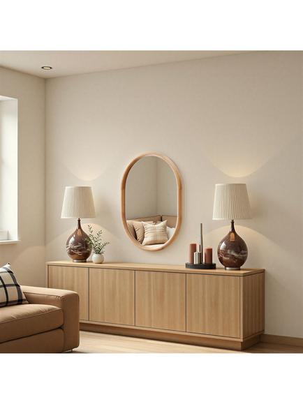 Yearn Quebec Solid Oak Wood Oval Wall Mirror, 80 x 60cm - view 2, Natural