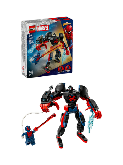 LEGO Marvel 76337 Miles Morales Mech vs. Spider-Man 2099 Toy, Multi