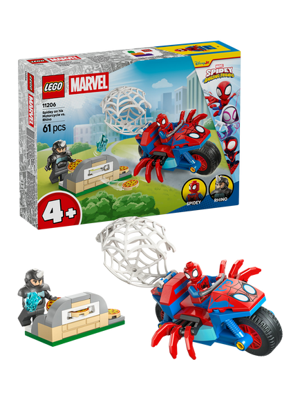 LEGO Marvel 11206 Spidey on his Motorcycle vs. Rhino Building Toy, Multi