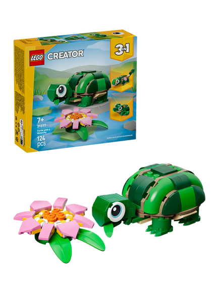 LEGO Creator 31377 Turtle with a Water Lily Flower 3-in-1 Building Toy, Multi