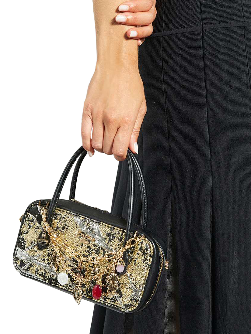 Product image 2 of 5, which shows Dune London Song Charm Chain Bag, Black