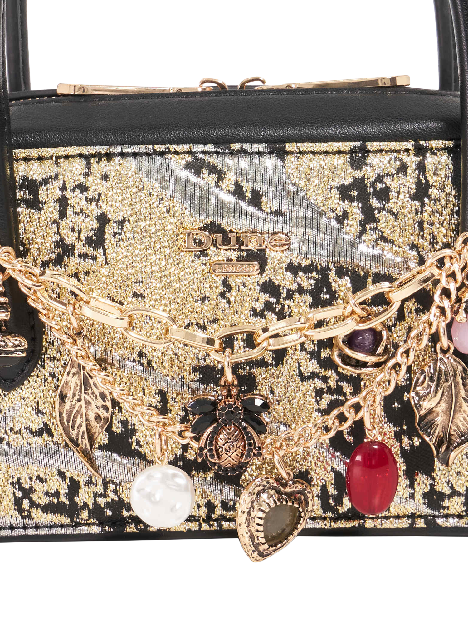 Product image 5 of 5, which shows Dune London Song Charm Chain Bag, Black