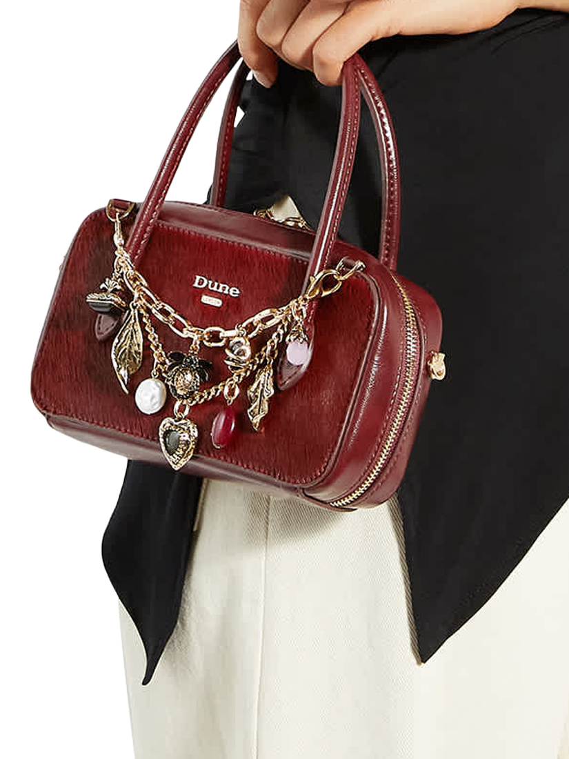 Product image 2 of 5, which shows Dune London Pony Effect Leather Charm Chain Bag, Red