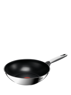 Tefal Emotion Plus Stainless Steel Non-Stick Deep Wok, 28cm, Silver