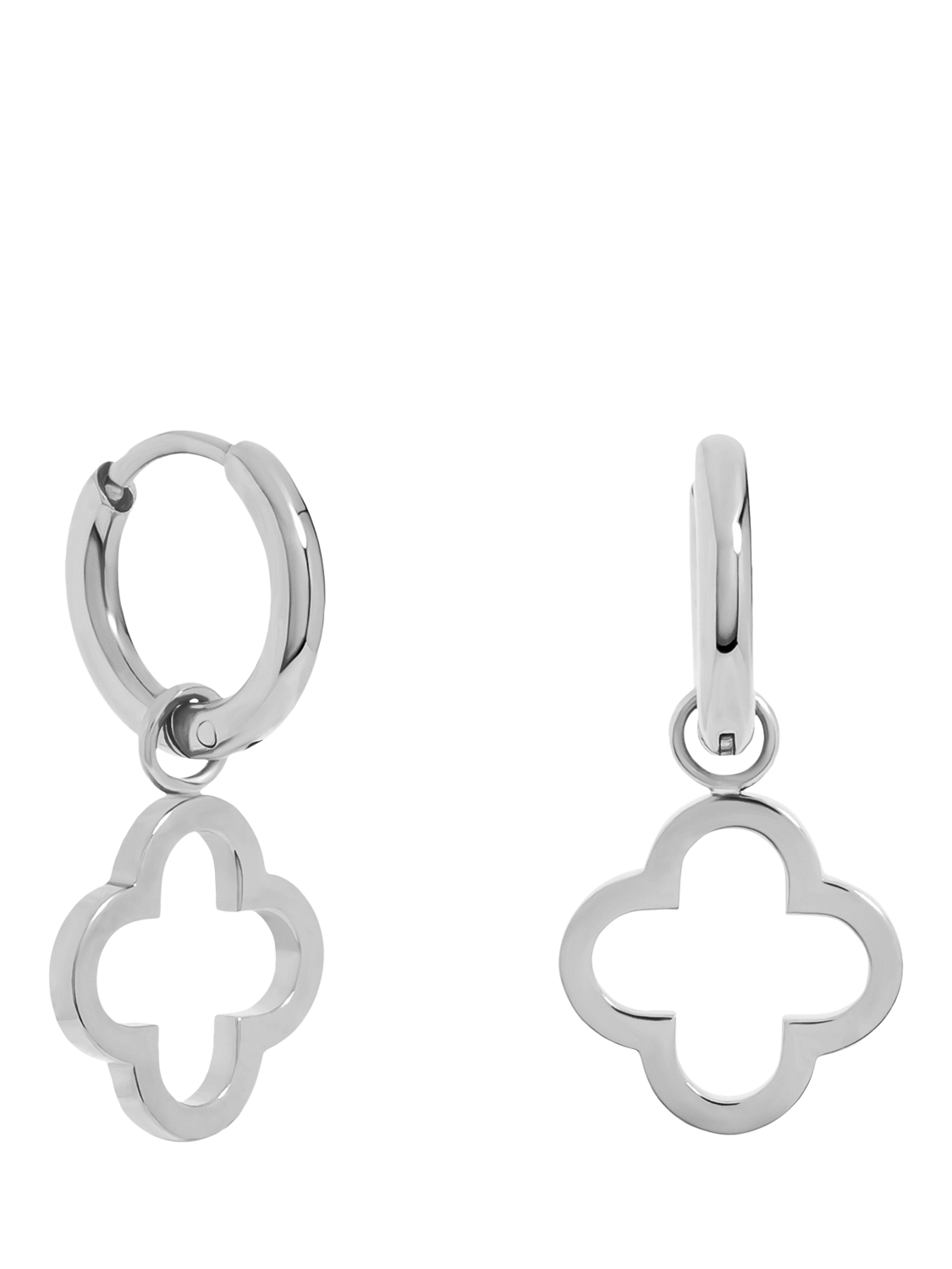 Product image 1 of 2, which shows Jon Richard Waterproof Clover Huggie Earrings, Silver