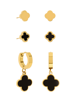 Jon Richard Waterproof Clover Earrings, Pack of 3, Gold, Gold