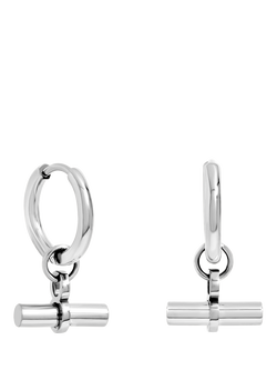 Jon Richard Waterproof T-Bar Huggie Hoop Earrings, Silver Plated, Silver