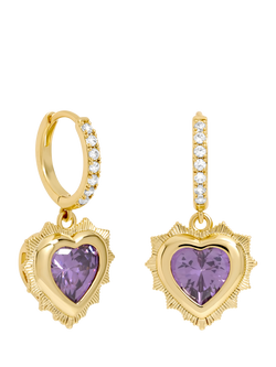 Jon Richard Birthstone Heart Huggie Earrings, February, Gold, Gold