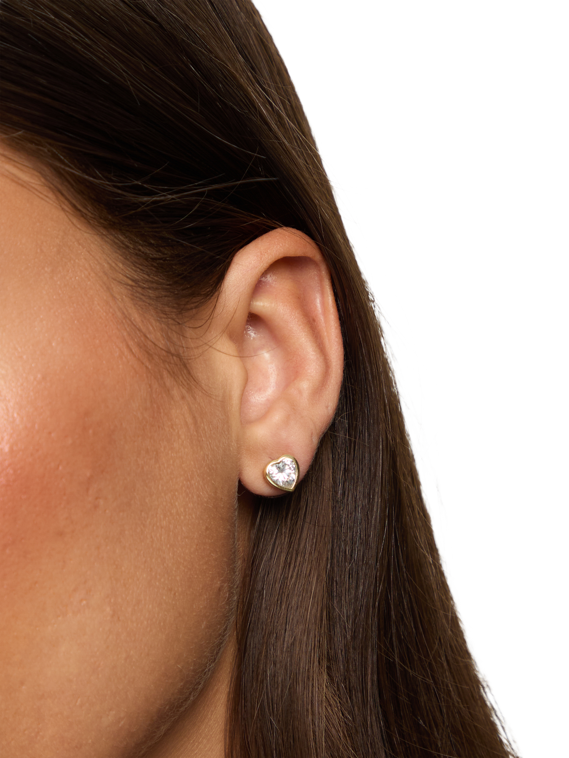 Product image 3 of 3, which shows Jon Richard Cubic Zirconia Heart Stud Earrings, Gold