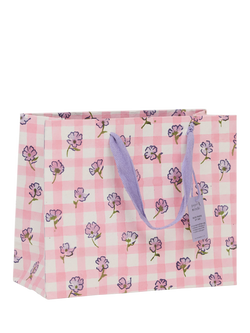 Paper Mirchi Floral Check Block Print Gift Bag, Multi Pink, Multi Pink