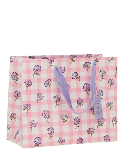Paper Mirchi Floral Check Block Print Gift Bag, Multi Pink, Multi Pink