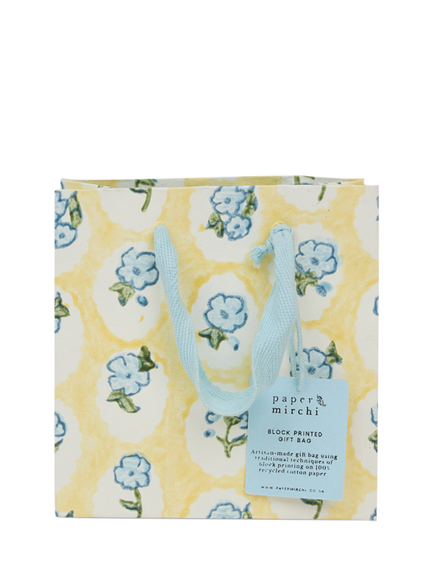 Paper Mirchi Floral Block Print Gift Bag, Multi Yellow - view 2, Multi Yellow