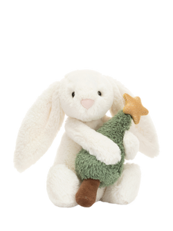 Jellycat Bashful Bunny with Christmas Tree Soft Toy, White