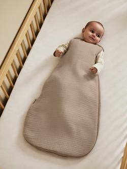 The Little Green Sheep Muslin Baby Sleeping Bag, 1 Tog, 0-6 Months, Truffle - view 2, Truffle