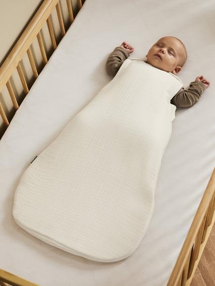 The Little Green Sheep Muslin Baby Sleeping Bag, 2.5 Tog - view 2, Ecru