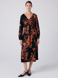 Ghost Emlyn Floral Midi Dress, Black/Rust, Black/Rust