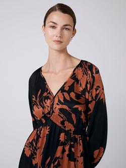Ghost Emlyn Floral Midi Dress, Black/Rust - view 2, Black/Rust