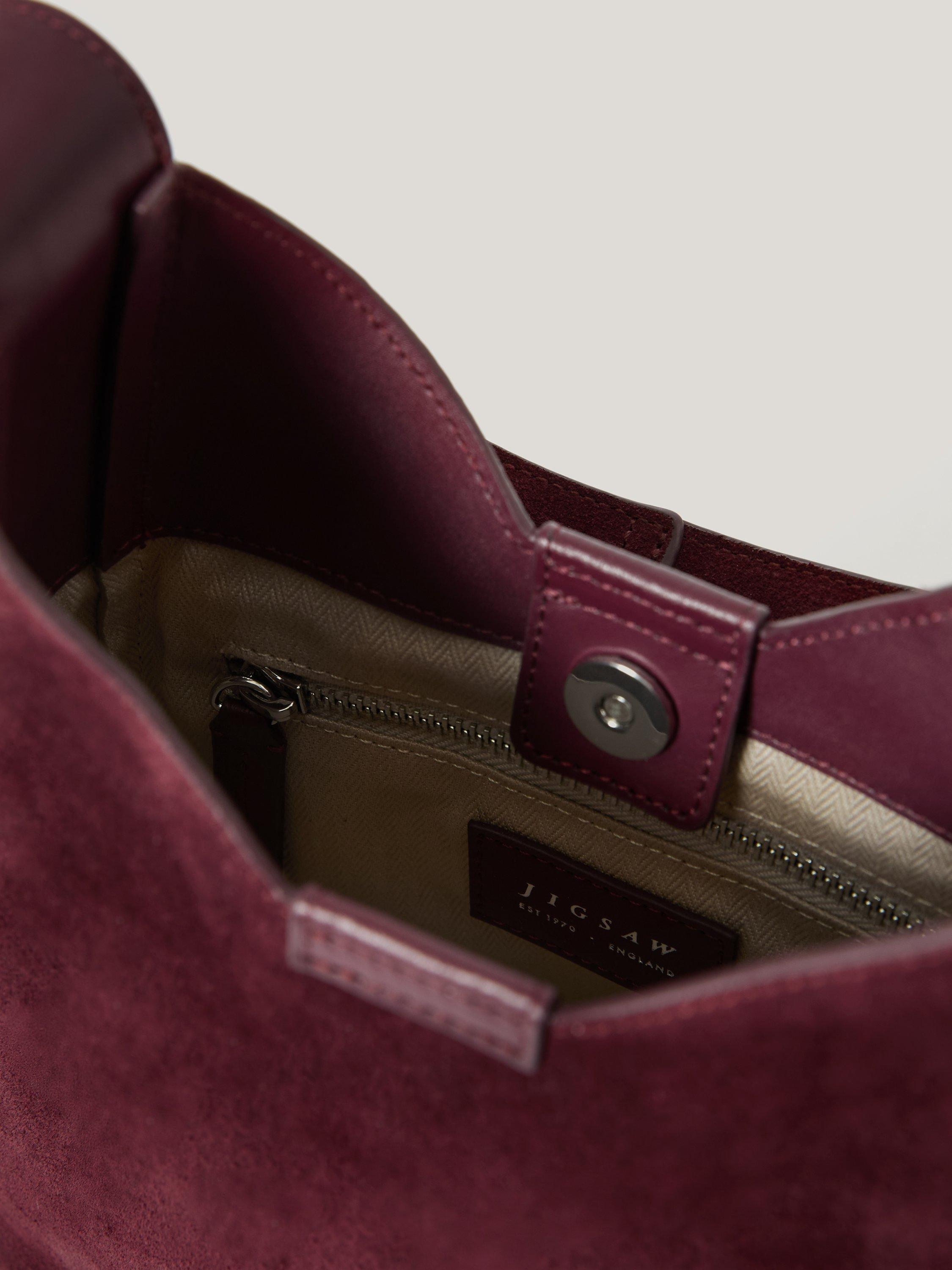 Product image 5 of 6, which shows Jigsaw Mini Heckfield Suede Tote Bag, Burgundy