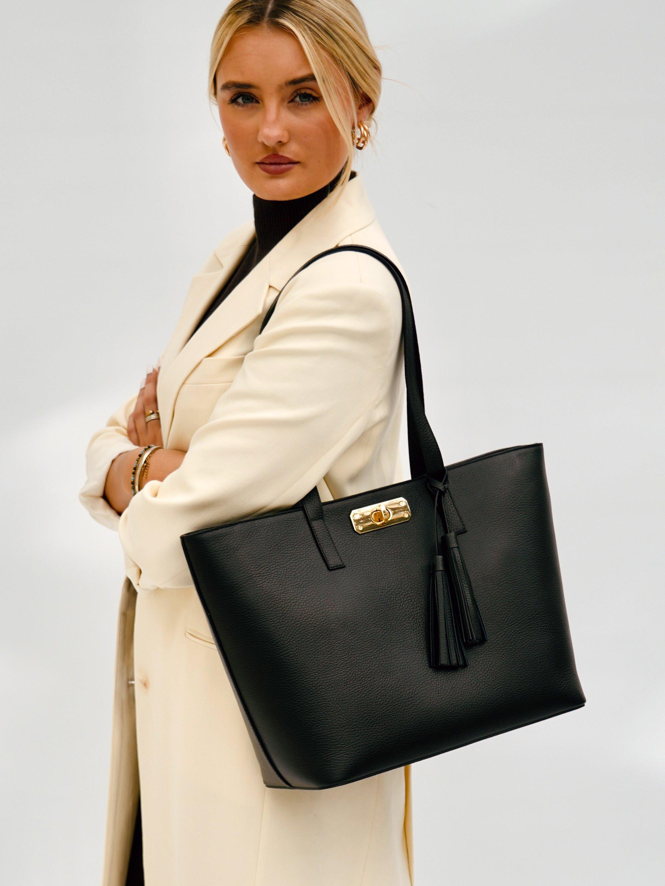 Product image 4 of 4, which shows Apatchy London Kate Leather Tote Bag, Black